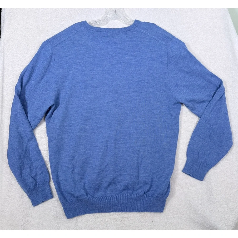 Vintage Lands End Mens Large Blue 100% Wool V-Neck Sweater Made in USA NWT 93718